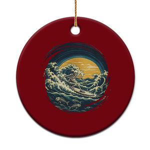 Vintage Skeleton Surfing Ceramic Ornament Japanese Style Great Wave Off Kanagawa
