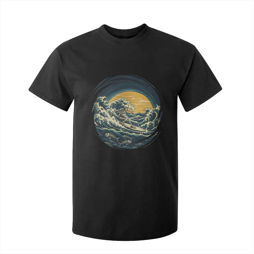 Vintage Skeleton Surfing T Shirt For Kid Japanese Style Great Wave Off Kanagawa
