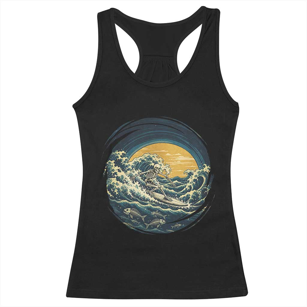 Vintage Skeleton Surfing Racerback Tank Top Japanese Style Great Wave Off Kanagawa