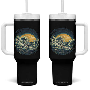 Vintage Skeleton Surfing Tumbler With Handle Japanese Style Great Wave Off Kanagawa