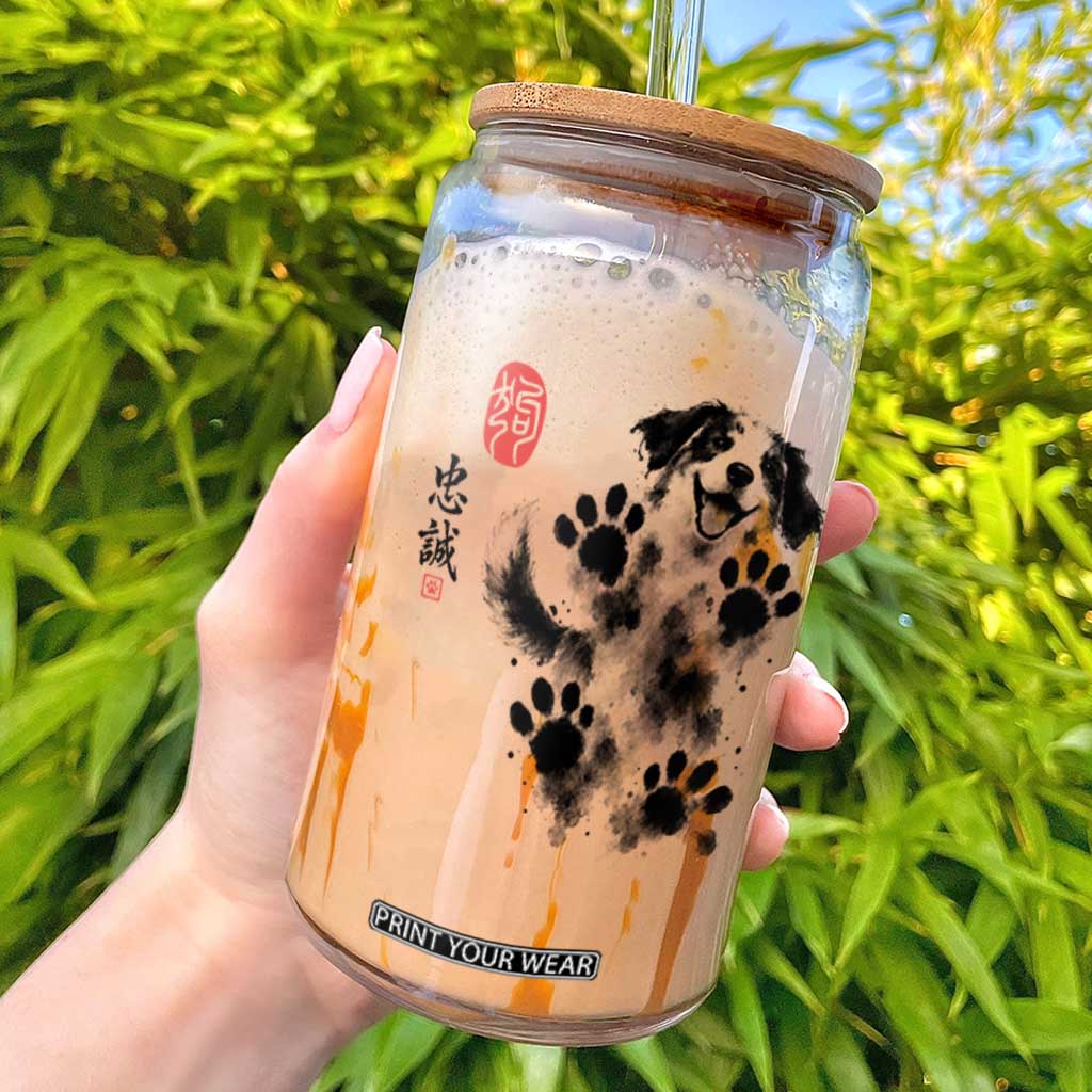 Vintage Japanese Sumie Cute Dog Glass Can Traditional Ink Painting Style