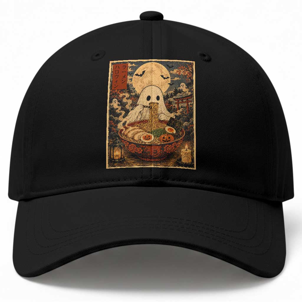 Kawaii Ghost Eating Ramen Noodles Baseball Cap Japanese Halloween Style