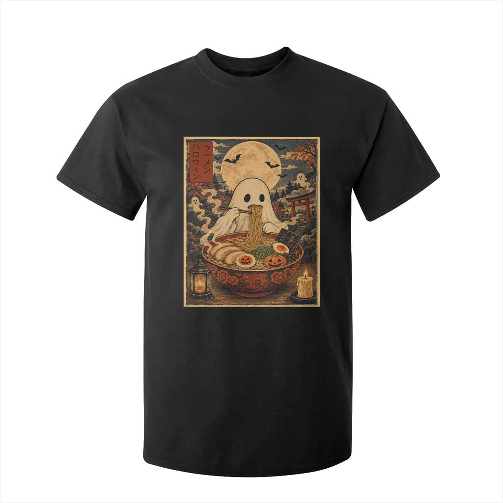 Kawaii Ghost Eating Ramen Noodles T Shirt For Kid Japanese Halloween Style