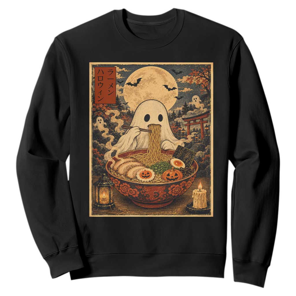 Kawaii Ghost Eating Ramen Noodles Sweatshirt Japanese Halloween Style