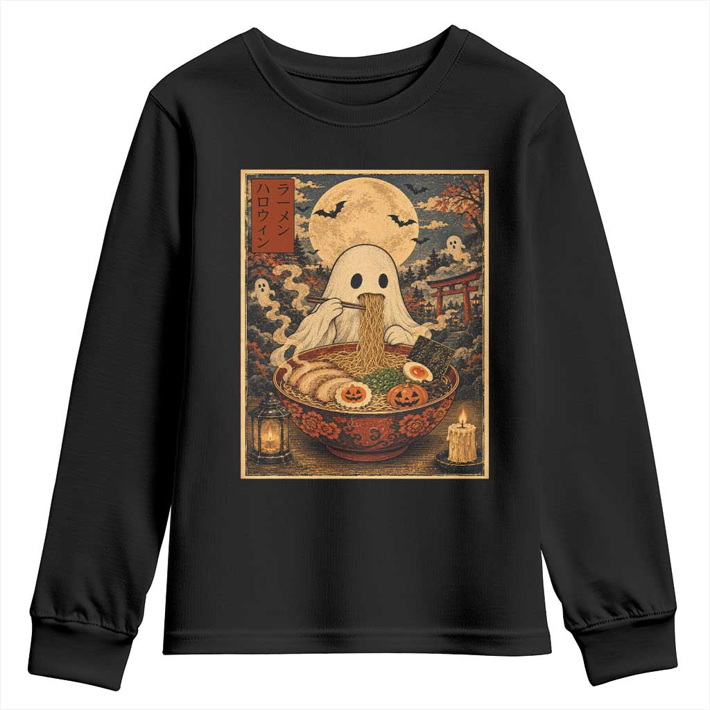 Kawaii Ghost Eating Ramen Noodles Youth Sweatshirt Japanese Halloween Style