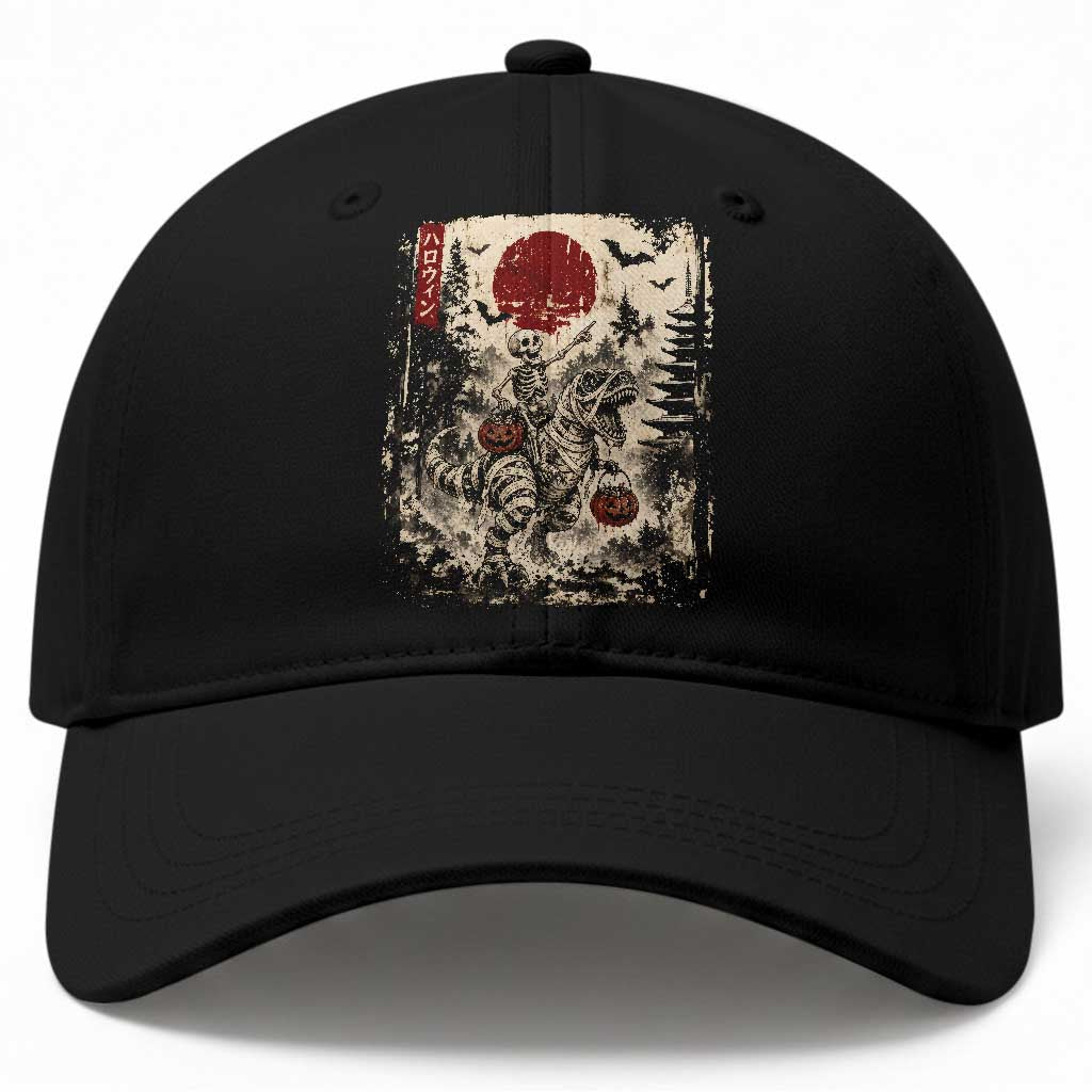 Skeleton Riding Mummy Dinosaur Baseball Cap Japanese Ukiyoe Halloween Spooky Style