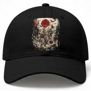 Skeleton Riding Mummy Dinosaur Baseball Cap Japanese Ukiyoe Halloween Spooky Style