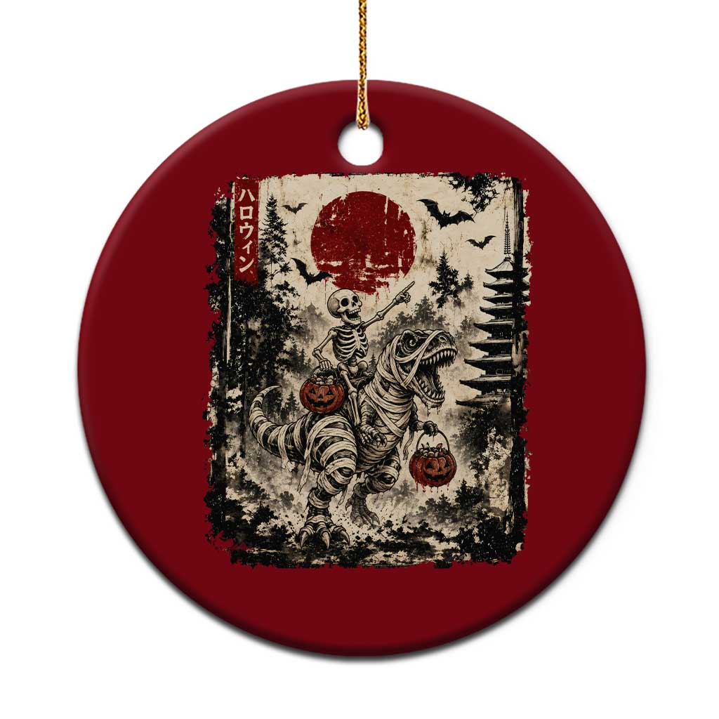 Skeleton Riding Mummy Dinosaur Ceramic Ornament Japanese Ukiyoe Halloween Spooky Style