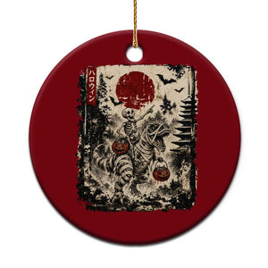Skeleton Riding Mummy Dinosaur Ceramic Ornament Japanese Ukiyoe Halloween Spooky Style