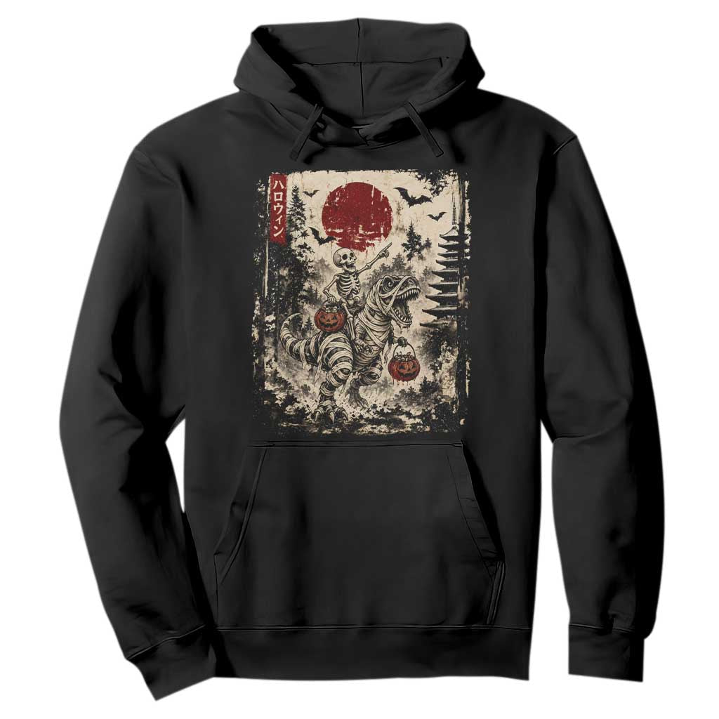 Skeleton Riding Mummy Dinosaur Hoodie Japanese Ukiyoe Halloween Spooky Style