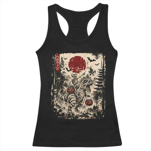 Skeleton Riding Mummy Dinosaur Racerback Tank Top Japanese Ukiyoe Halloween Spooky Style