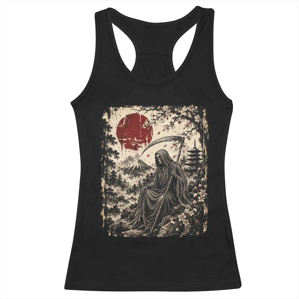 Japanese Grim Reaper Scythe Ukiyoe Racerback Tank Top Mount Fuji Sakura Dark Art