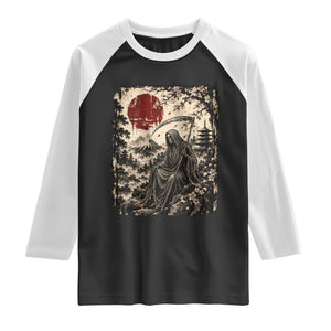 Japanese Grim Reaper Scythe Ukiyoe Raglan Shirt Mount Fuji Sakura Dark Art