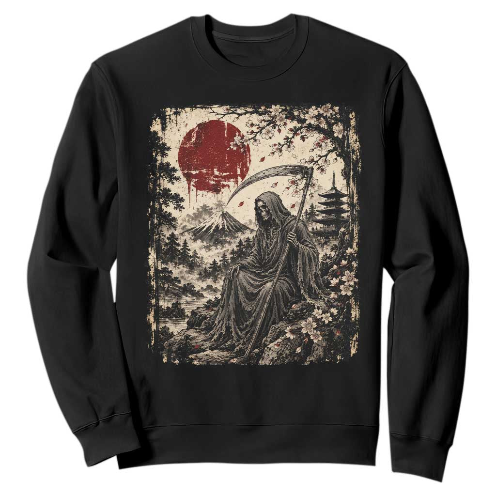 Japanese Grim Reaper Scythe Ukiyoe Sweatshirt Mount Fuji Sakura Dark Art