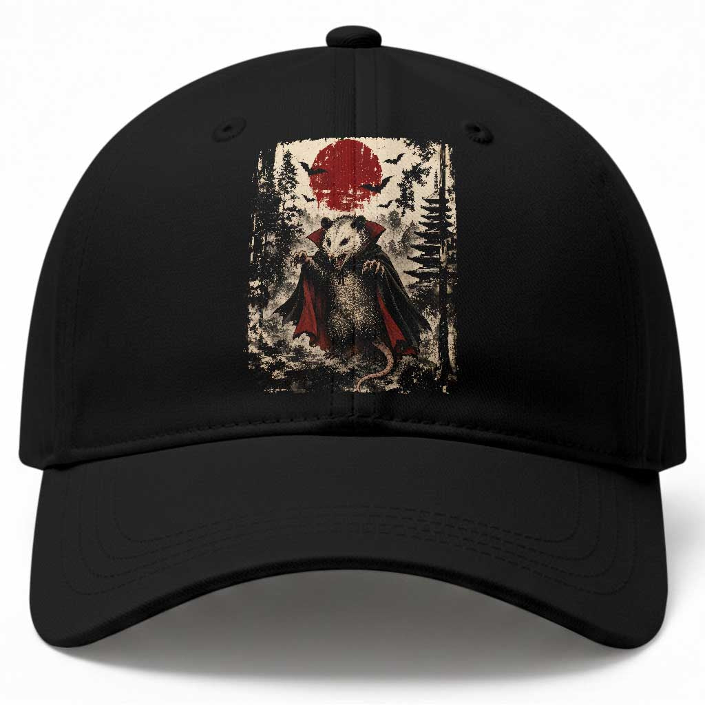 Vintage Vampire Opossum Halloween Baseball Cap Japanese Ukiyoe Blood Moon