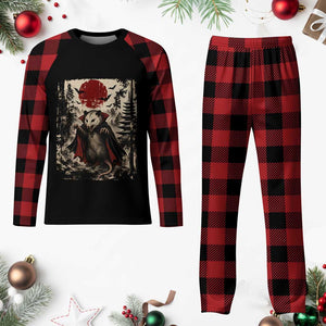 Vintage Vampire Opossum Halloween Plaid Pajama Set Japanese Ukiyoe Blood Moon