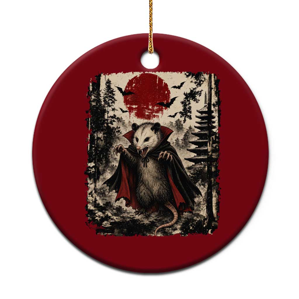 Vintage Vampire Opossum Halloween Ceramic Ornament Japanese Ukiyoe Blood Moon