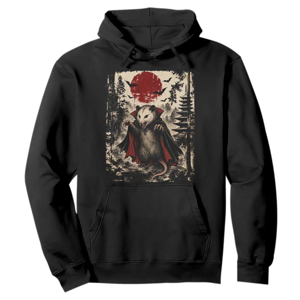 Vintage Vampire Opossum Halloween Hoodie Japanese Ukiyoe Blood Moon