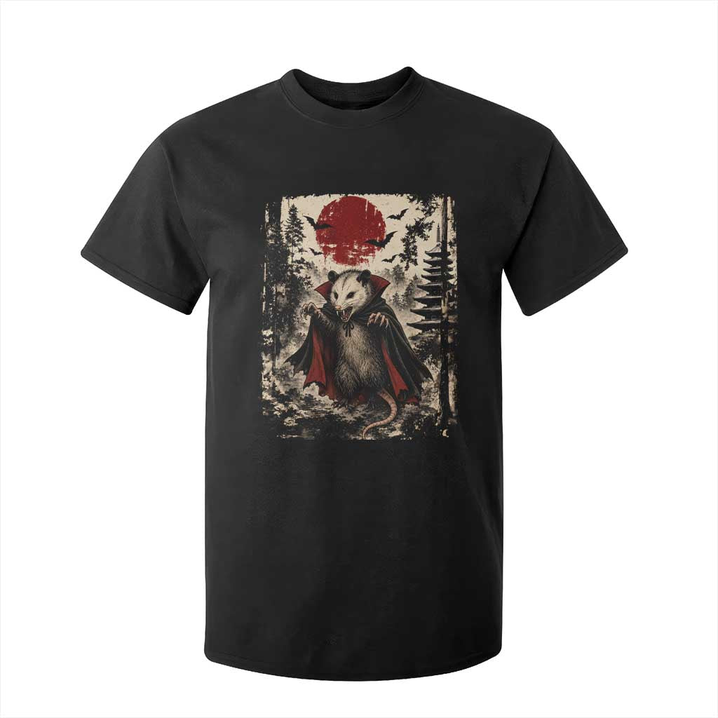 Vintage Vampire Opossum Halloween T Shirt For Kid Japanese Ukiyoe Blood Moon