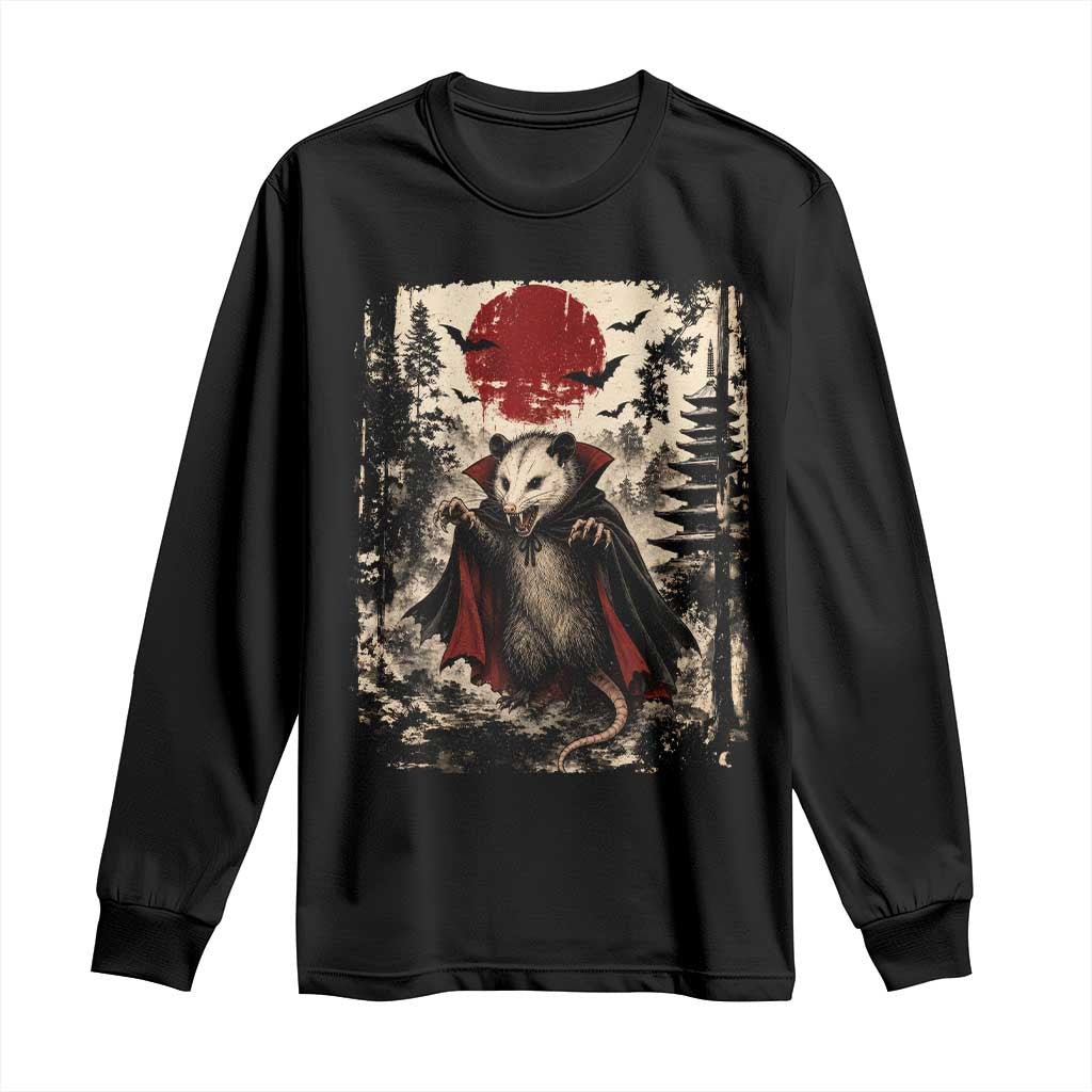Vintage Vampire Opossum Halloween Long Sleeve Shirt Japanese Ukiyoe Blood Moon