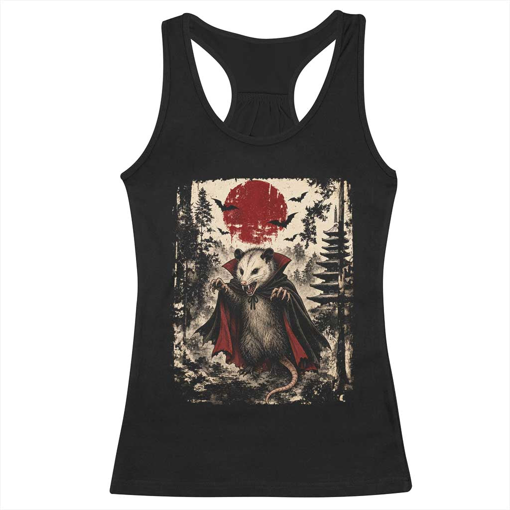 Vintage Vampire Opossum Halloween Racerback Tank Top Japanese Ukiyoe Blood Moon