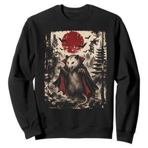 Vintage Vampire Opossum Halloween Sweatshirt Japanese Ukiyoe Blood Moon
