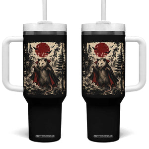 Vintage Vampire Opossum Halloween Tumbler With Handle Japanese Ukiyoe Blood Moon