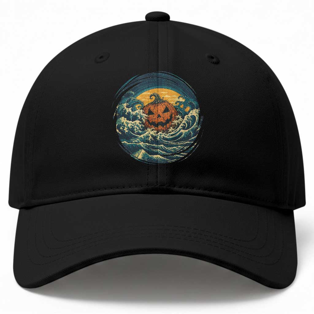 Japanese Halloween Pumpkin Baseball Cap Great Wave Off Kanagawa Ukiyoe Style