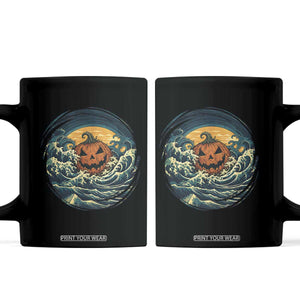 Japanese Halloween Pumpkin Coffee Mug Great Wave Off Kanagawa Ukiyoe Style
