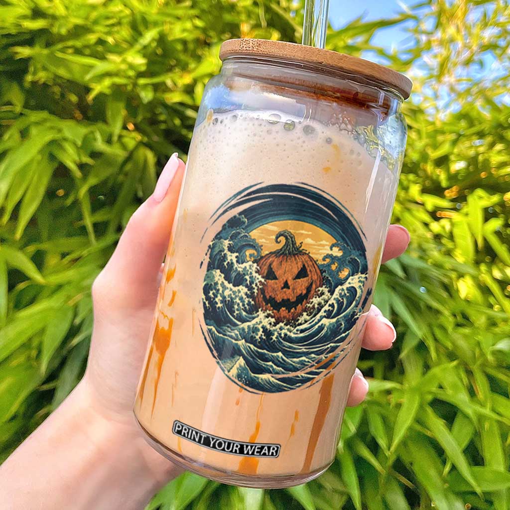 Japanese Halloween Pumpkin Glass Can Great Wave Off Kanagawa Ukiyoe Style