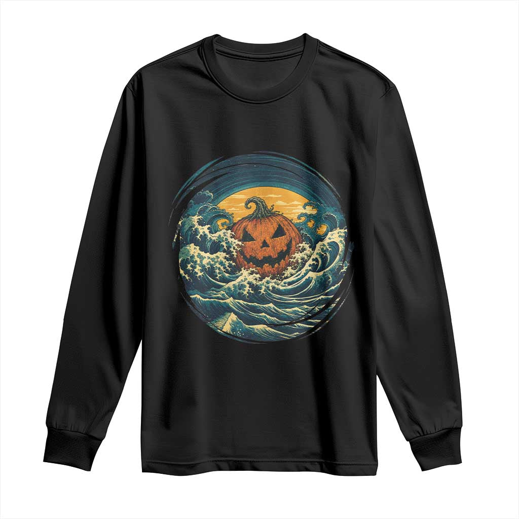 Japanese Halloween Pumpkin Long Sleeve Shirt Great Wave Off Kanagawa Ukiyoe Style