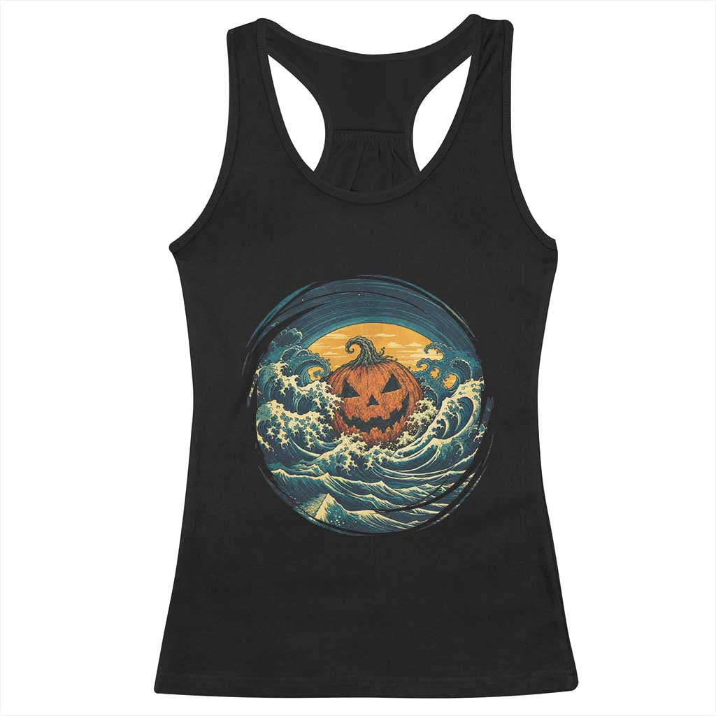 Japanese Halloween Pumpkin Racerback Tank Top Great Wave Off Kanagawa Ukiyoe Style