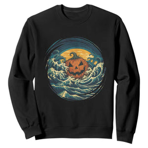 Japanese Halloween Pumpkin Sweatshirt Great Wave Off Kanagawa Ukiyoe Style