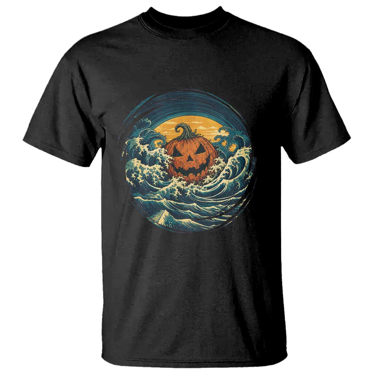 Japanese Halloween Pumpkin T Shirt Great Wave Off Kanagawa Ukiyoe Style