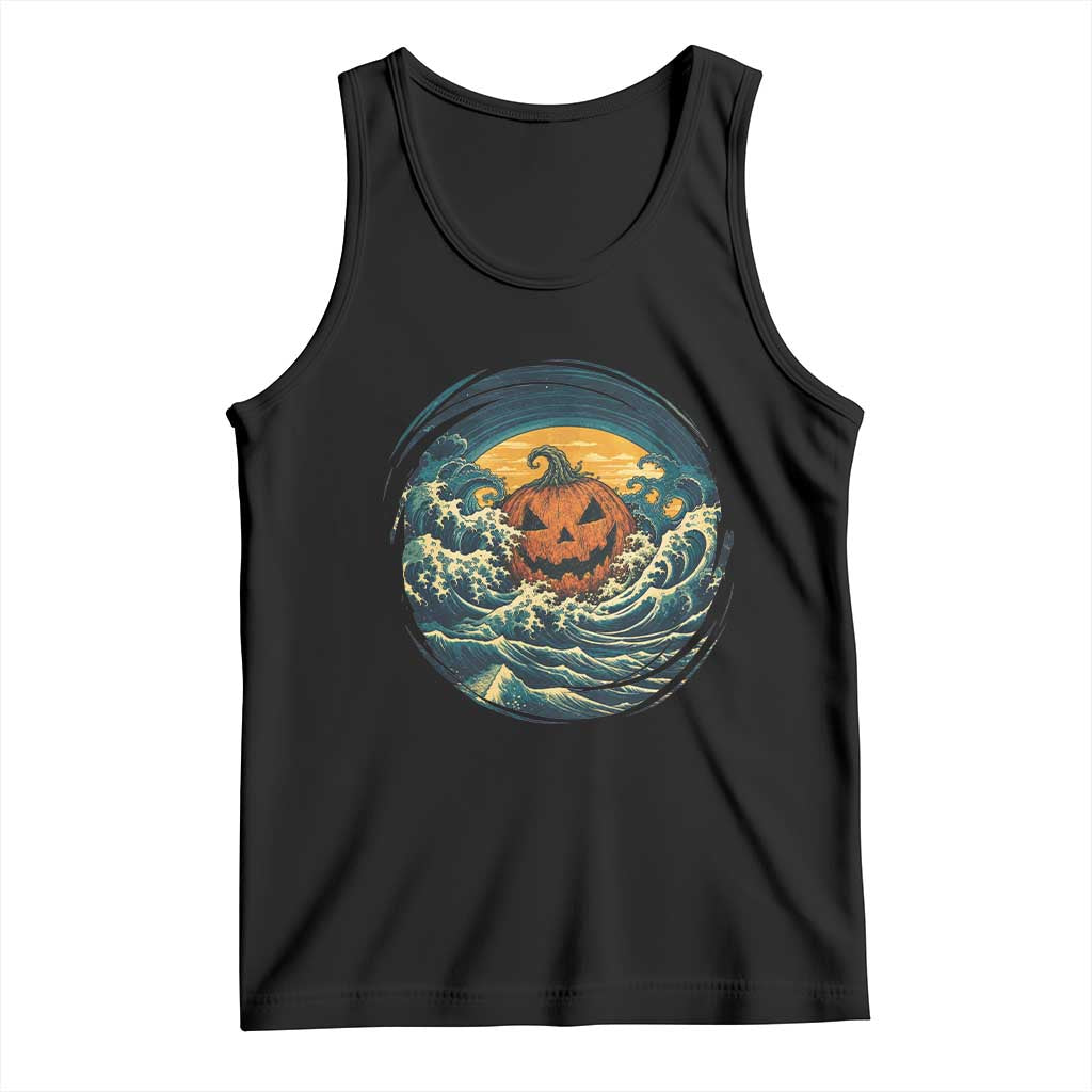 Japanese Halloween Pumpkin Tank Top Great Wave Off Kanagawa Ukiyoe Style