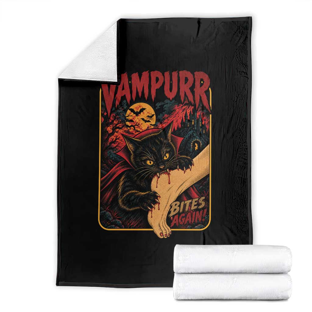 Funny Vampire Black Cat Throw Blanket Vampurr Bites Again Halloween Horror