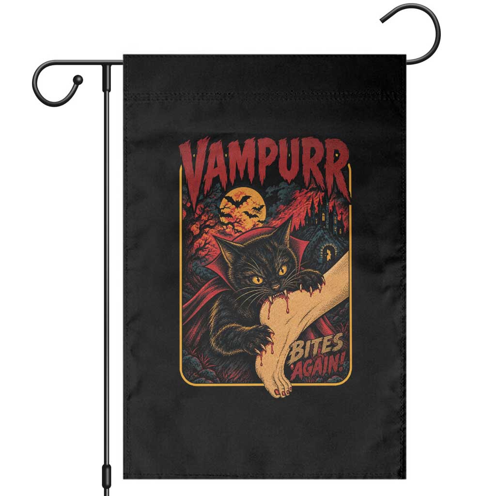 Funny Vampire Black Cat Garden Flag Vampurr Bites Again Halloween Horror