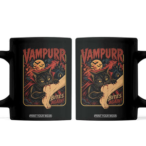 Funny Vampire Black Cat Coffee Mug Vampurr Bites Again Halloween Horror