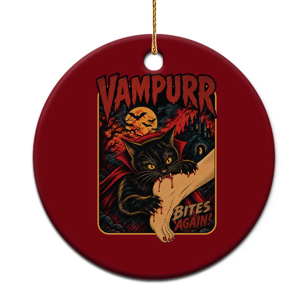 Funny Vampire Black Cat Ceramic Ornament Vampurr Bites Again Halloween Horror