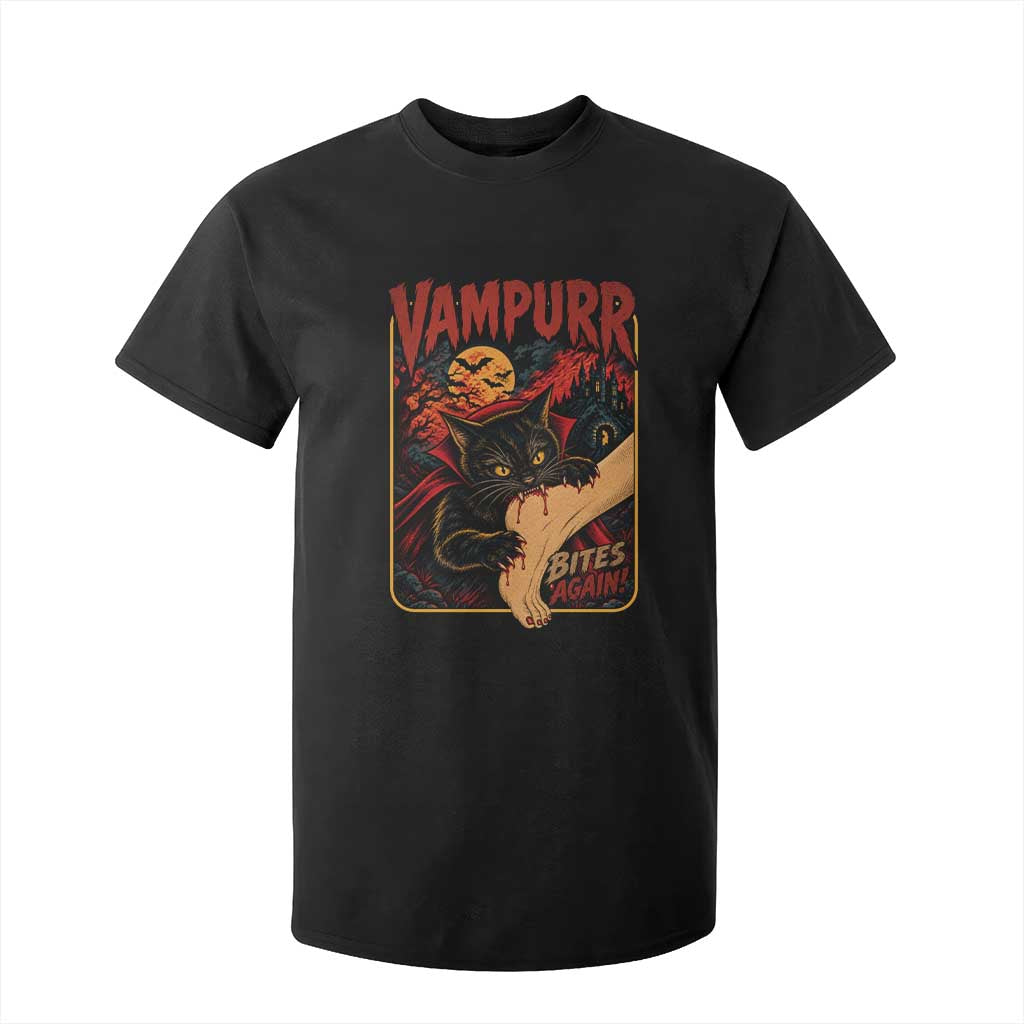 Funny Vampire Black Cat T Shirt For Kid Vampurr Bites Again Halloween Horror