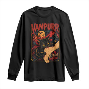 Funny Vampire Black Cat Long Sleeve Shirt Vampurr Bites Again Halloween Horror