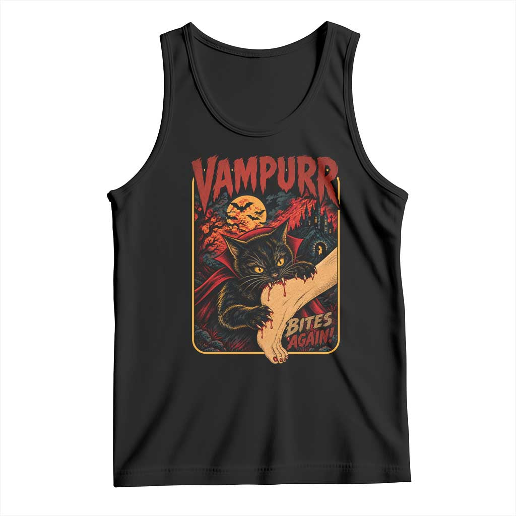 Funny Vampire Black Cat Tank Top Vampurr Bites Again Halloween Horror