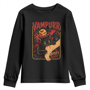 Funny Vampire Black Cat Youth Sweatshirt Vampurr Bites Again Halloween Horror