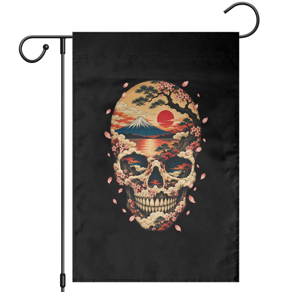 Mount Fuji Skull Japanese Ukiyoe Garden Flag Red Sunset Sakura Kanji Dark Art