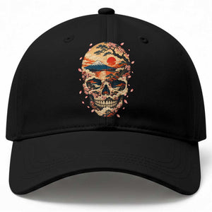Mount Fuji Skull Japanese Ukiyoe Baseball Cap Red Sunset Sakura Kanji Dark Art