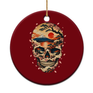 Mount Fuji Skull Japanese Ukiyoe Ceramic Ornament Red Sunset Sakura Kanji Dark Art