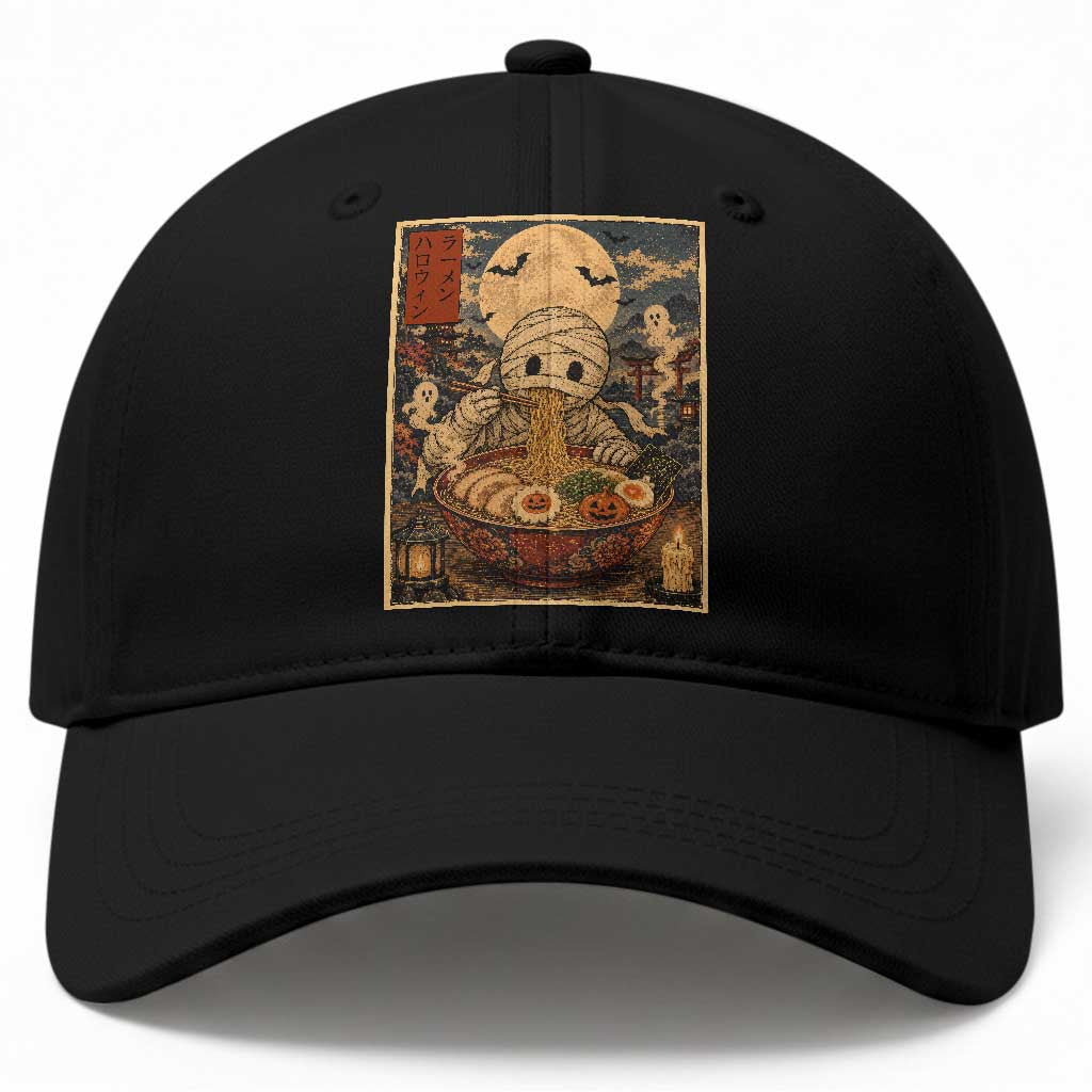 Kawaii Mummy Eating Ramen Noodles Baseball Cap Japanese Halloween Style
