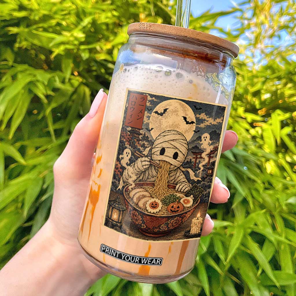 Kawaii Mummy Eating Ramen Noodles Glass Can Japanese Halloween Style