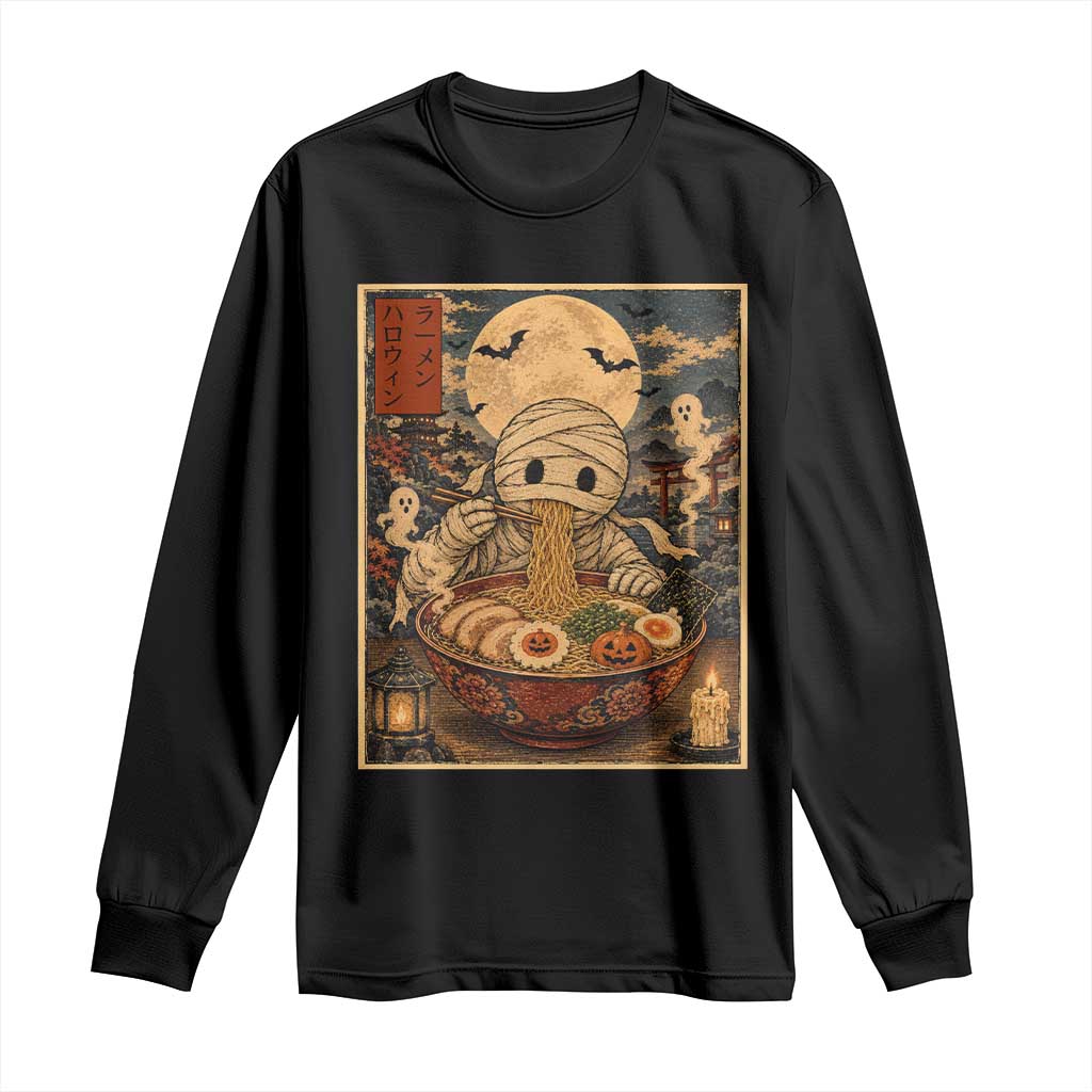 Kawaii Mummy Eating Ramen Noodles Long Sleeve Shirt Japanese Halloween Style