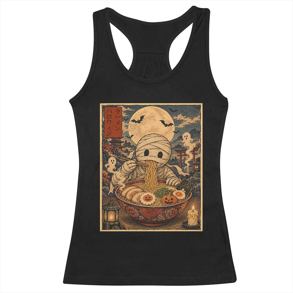 Kawaii Mummy Eating Ramen Noodles Racerback Tank Top Japanese Halloween Style